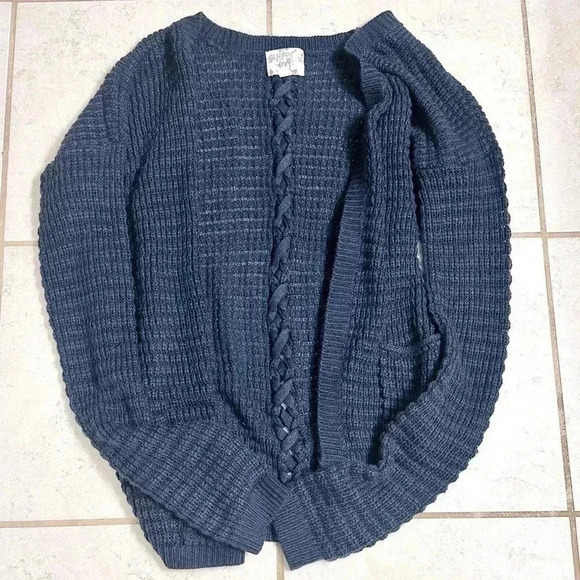 Medium Hippie Rose Navy Blue Knit Cardigan Sweater - Picture 1 of 11